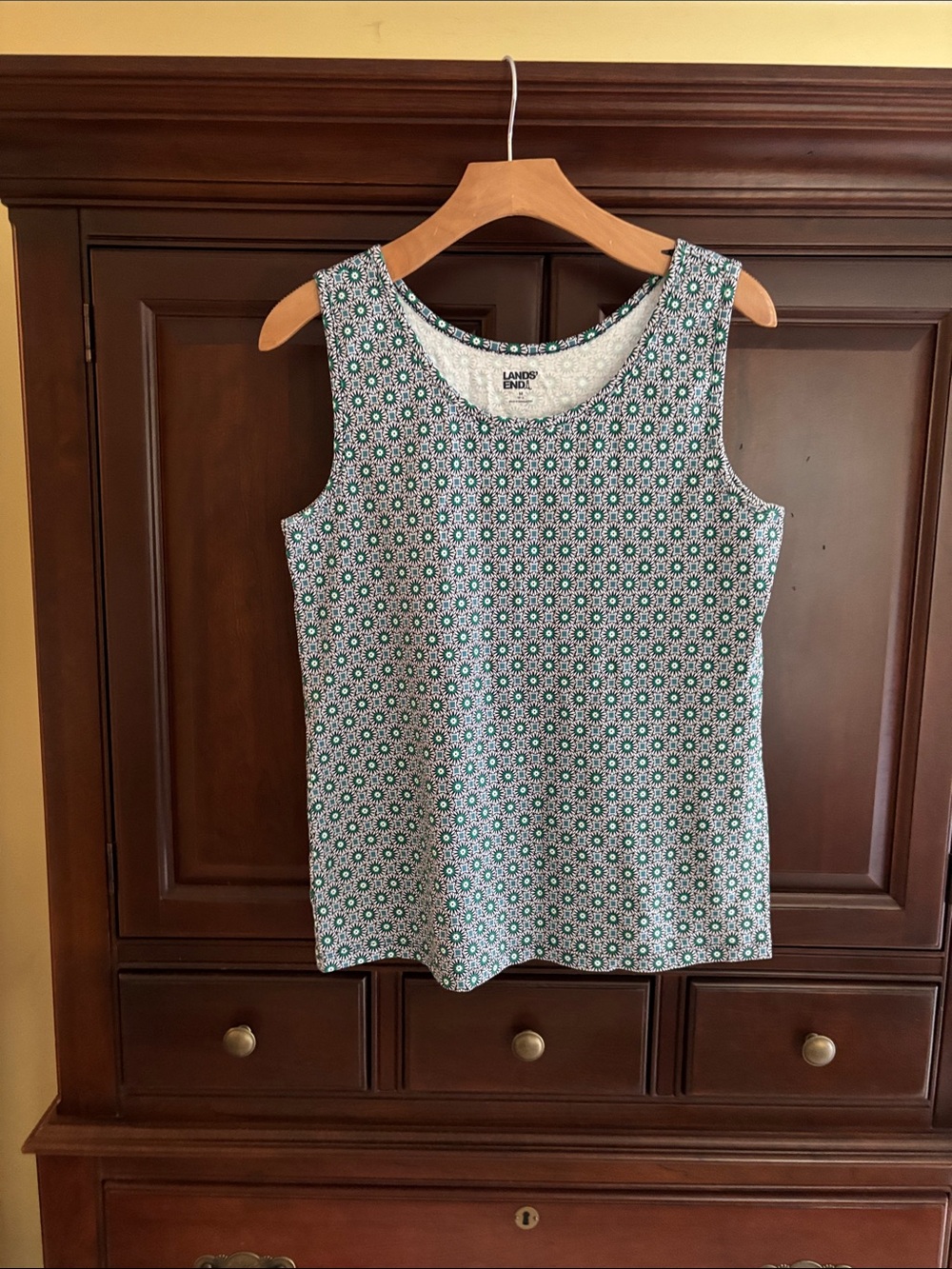 Lands' End Green and White Floral Tank Top